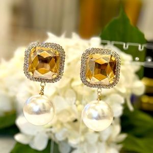 Natasha Couture Gold and White Earrings